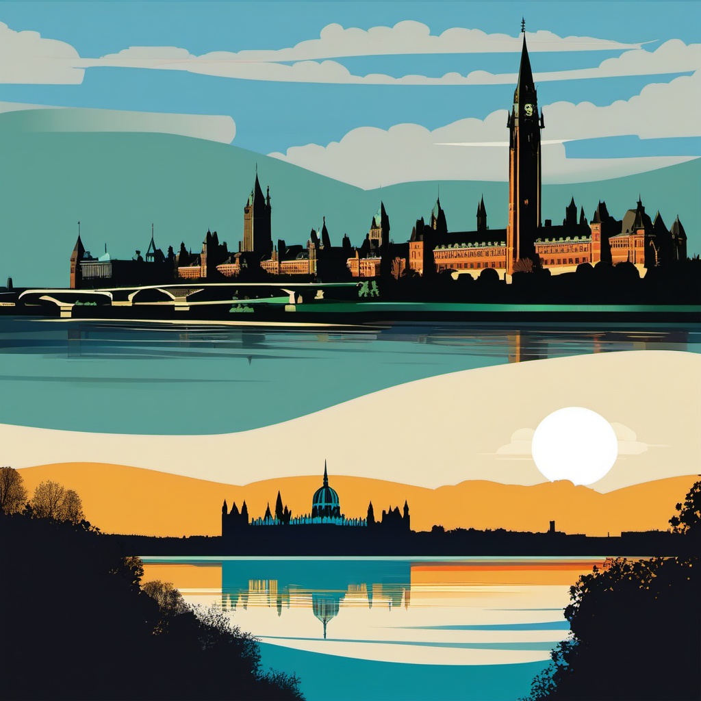 Ottawa clipart - Parliament Hill and Ottawa River,  color vector clipart