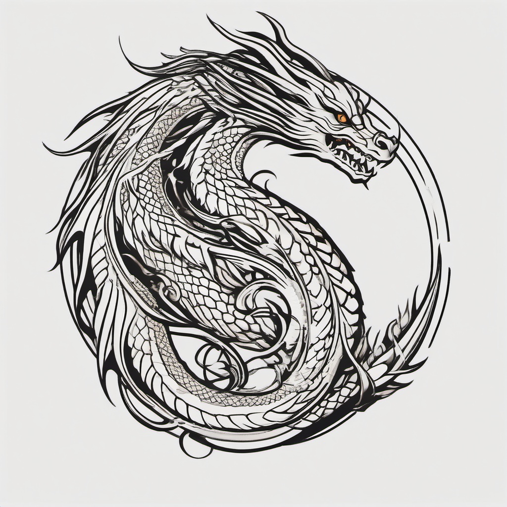 European Dragon Tattoo - Classic tattoo featuring a dragon with European design elements.  simple color tattoo,minimalist,white background