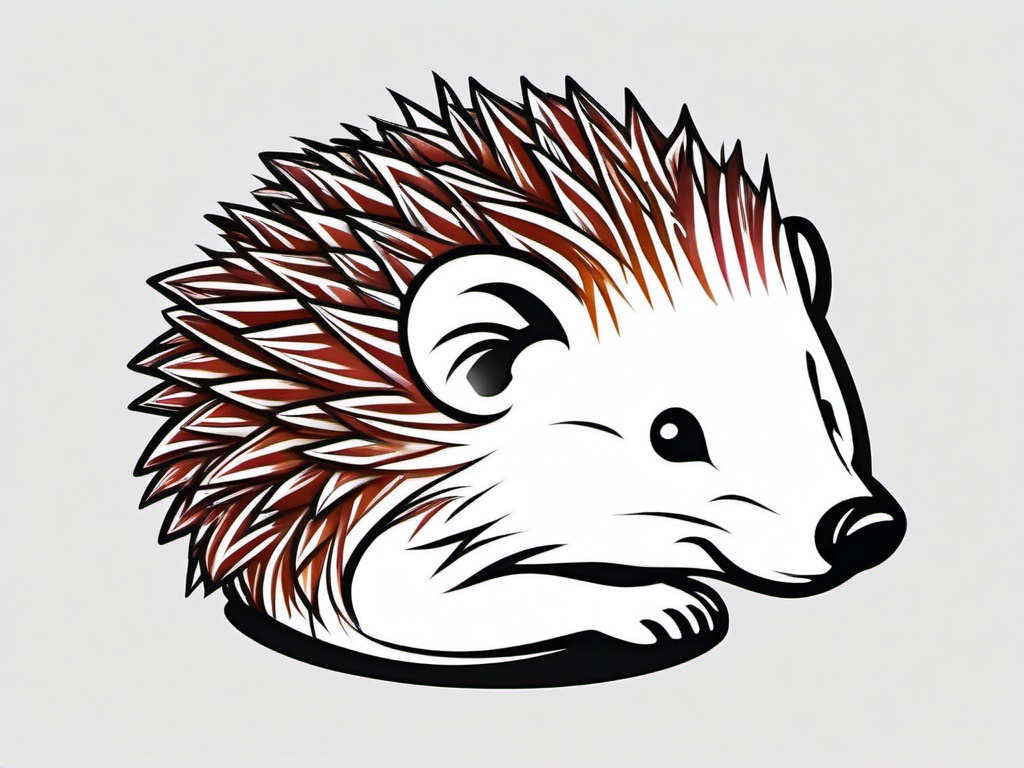 Hedgehog Tattoo - Adorable hedgehog curled up into a spiky ball  few color tattoo design, simple line art, design clean white background