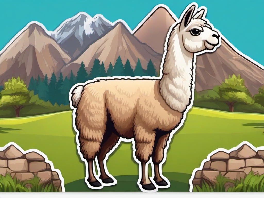 Llama cartoon - woolly, mountain-dwelling animal  cartoon sticker style