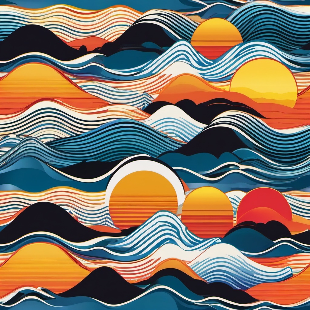 Wave clipart - waves at sunset with vibrant colors  