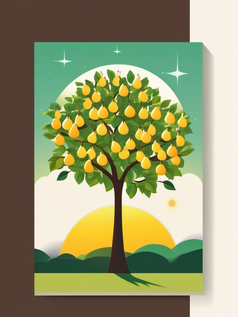 Pear Tree in Sunshine Clipart - A pear tree under the bright sun.  color vector clipart, minimal style