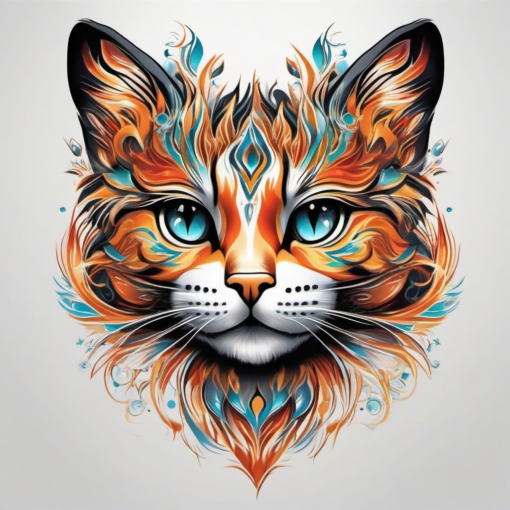 Dynamic energy of playful paws tattoo: A lively masterpiece in feline art.  color tattoo style, white background