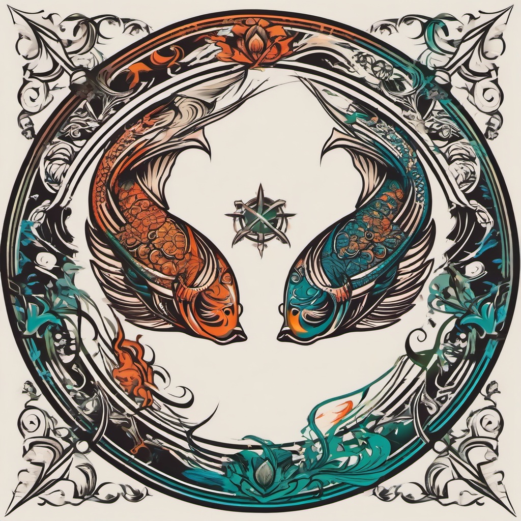 cancer and pisces combined tattoo  simple vector color tattoo