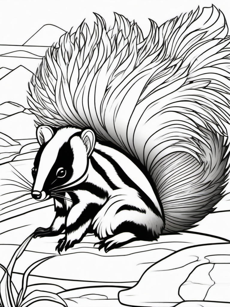 Skunk Coloring Pages - Striped Mammal with Smelly Defense  black outline printable coloring page