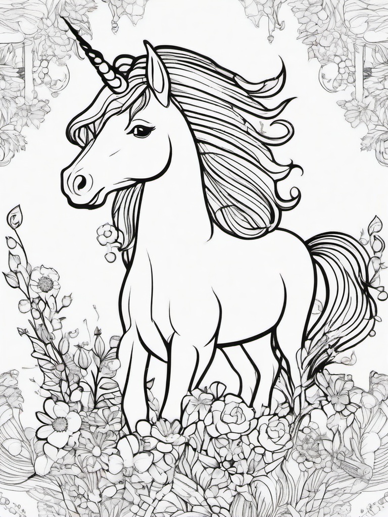 Unicorn Coloring Pages - Unicorn with musical notes floating around  simple coloring pages