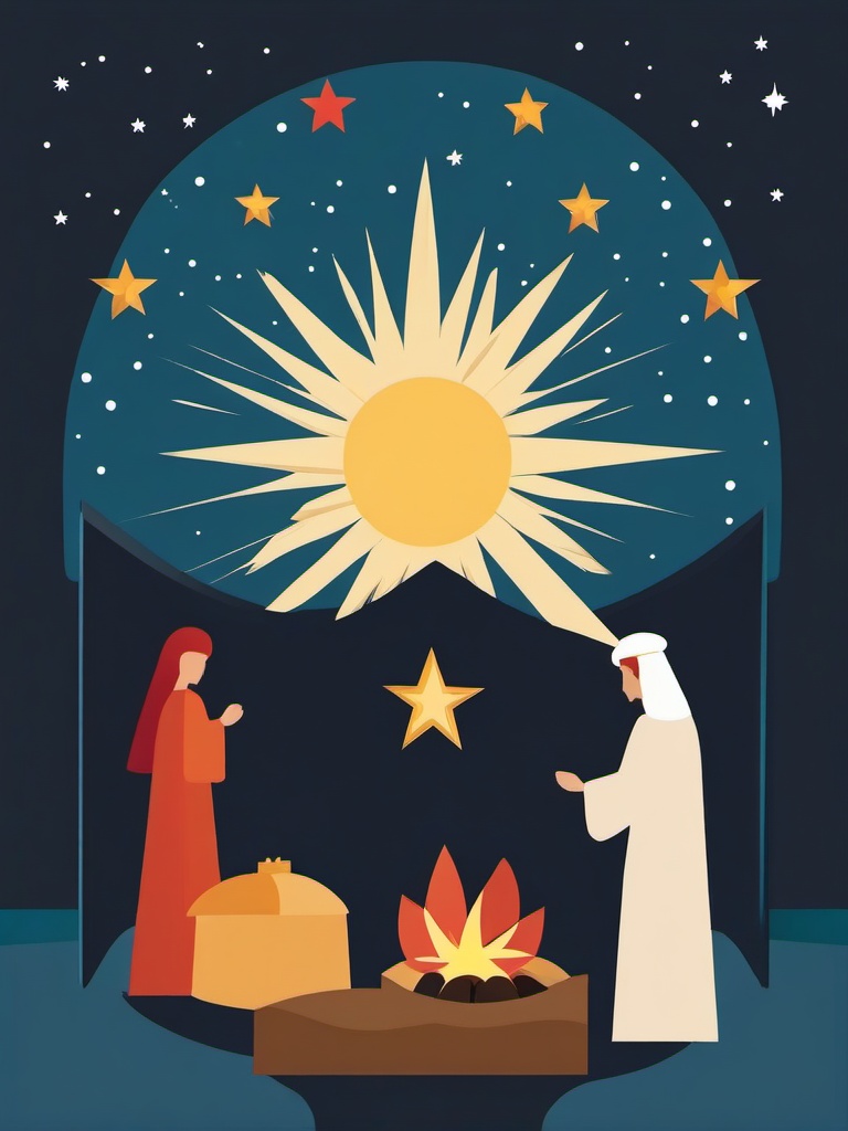 December clipart - star shining over a nativity scene  color,minimalist,vector clipart