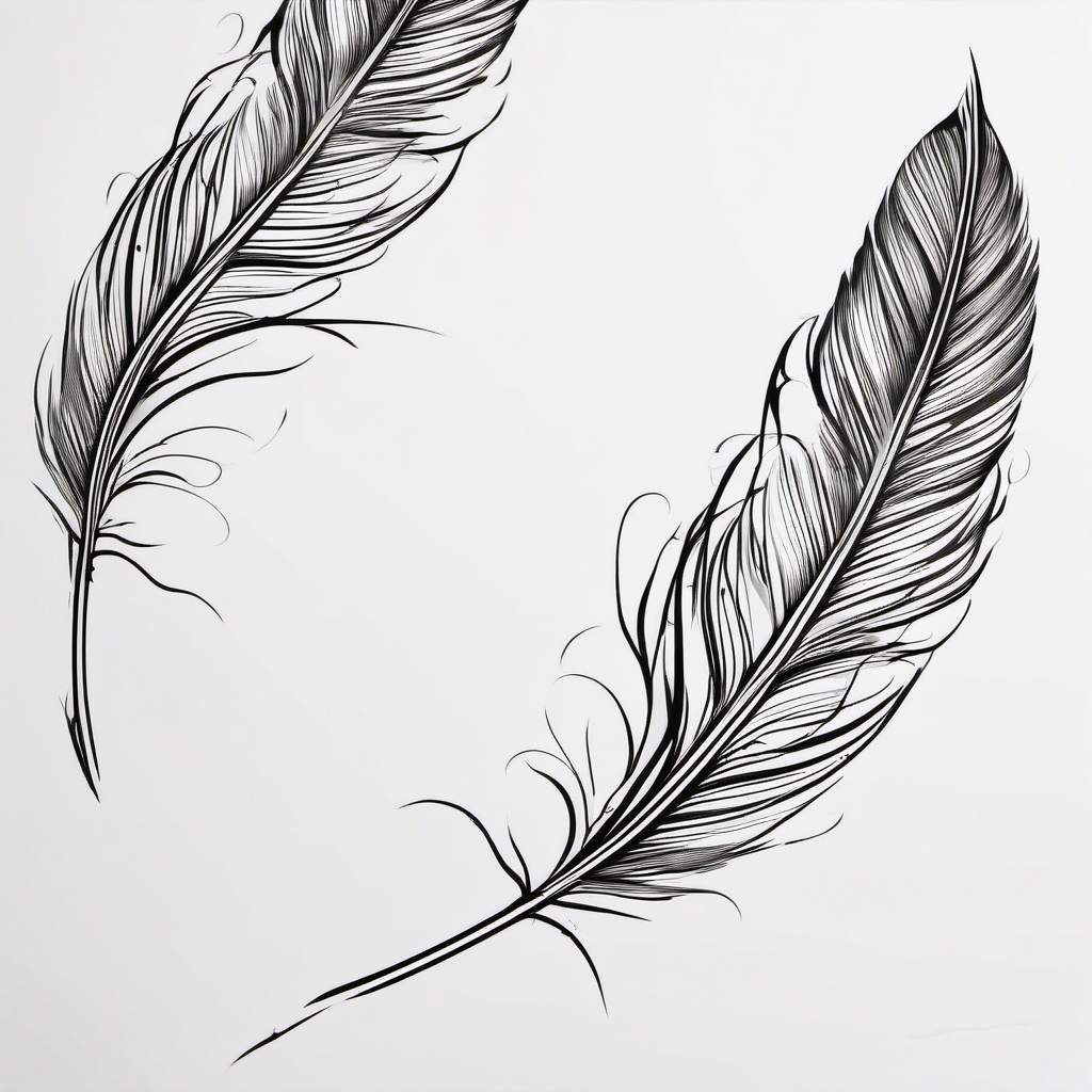 Feather Tattoo - A delicate feather tattoo carried by the wind  few color tattoo design, simple line art, design clean white background