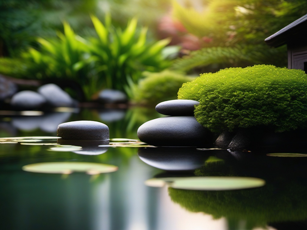 Zen Pond Garden - Create a tranquil garden with a serene pond and Zen aesthetics. realistic, professional photography, bokeh, natural lighting, canon lens, shot on dslr 64 megapixels sharp focus