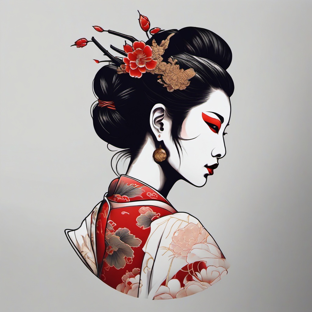 hannya geisha  simple color tattoo,white background,minimal