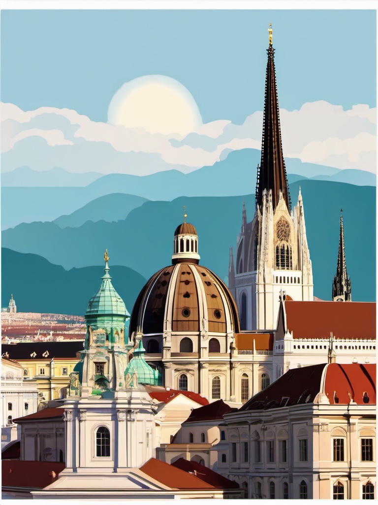 Vienna clipart - St. Stephen's Cathedral and Vienna cityscape,  color vector clipart