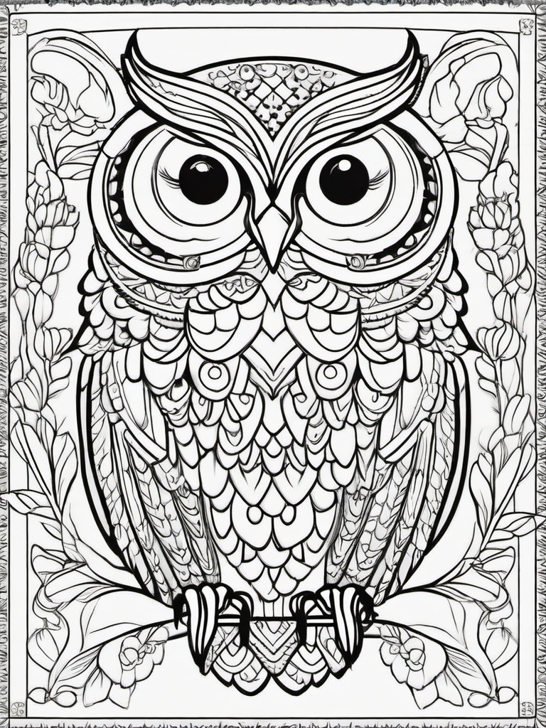 Owl Coloring Pages - Owl with a butterfly  simple coloring pages