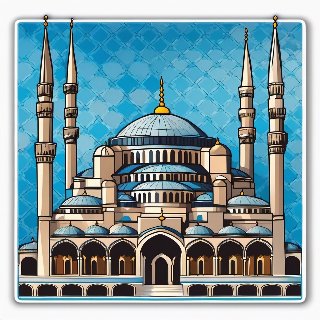 Blue Mosque Istanbul sticker- Ottoman-era mosque with stunning blue tiles, , sticker vector art, minimalist design