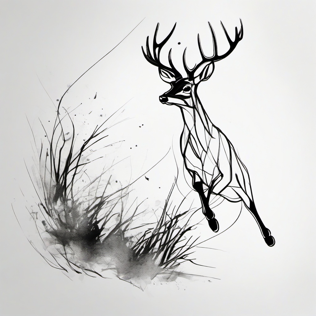 drawing of a deer leaping  minimal rough sketch scribbles,doodles,black and white