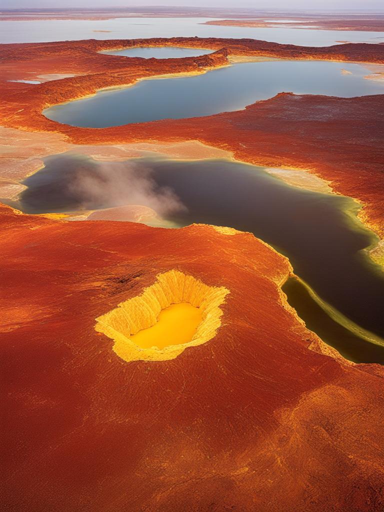 danakil depression, ethiopia - captures surreal images of colorful mineral deposits and lava lakes. 