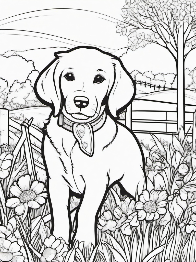 Puppy on a Farm Coloring Pages - Country Adventure for a Happy Puppy  minimal black outline printable sheet, coloring page