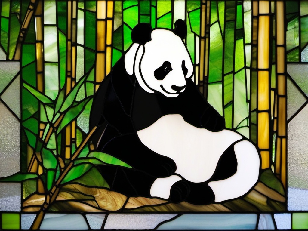 Stained Glass Panda - Panda munching on bamboo  