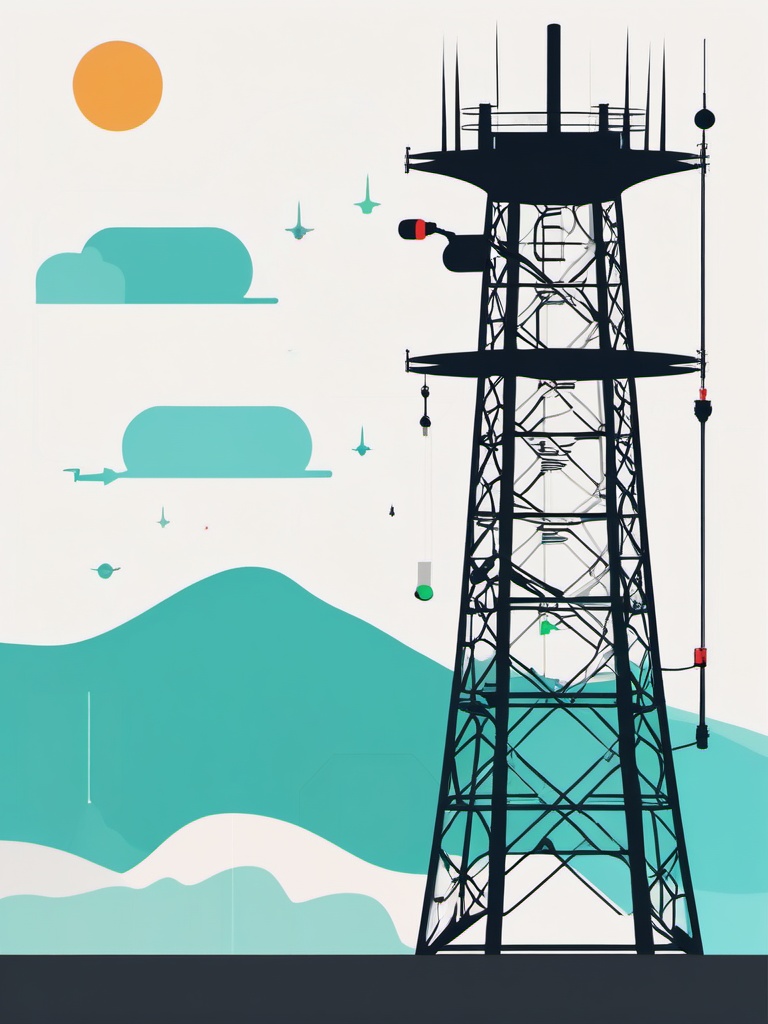 Telecommunications Tower with Signals and Connections clipart - Telecommunications tower, ,vector color clipart,minimal