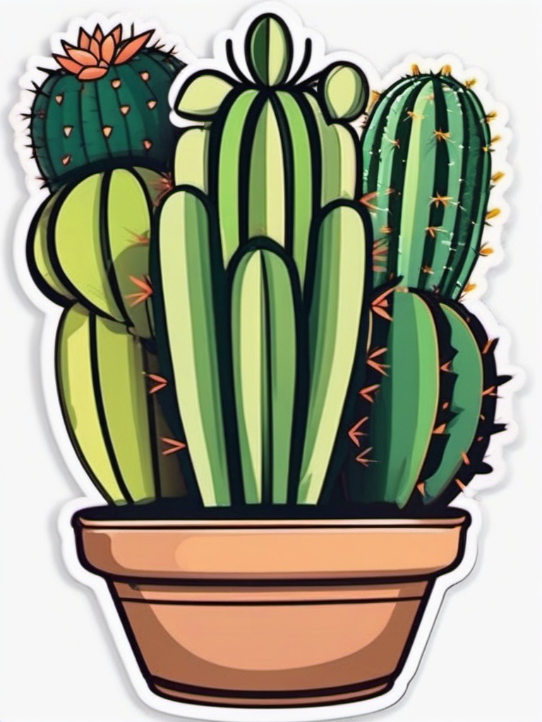 Cactus Sticker - Cute potted cactus design, ,vector color sticker art,minimal