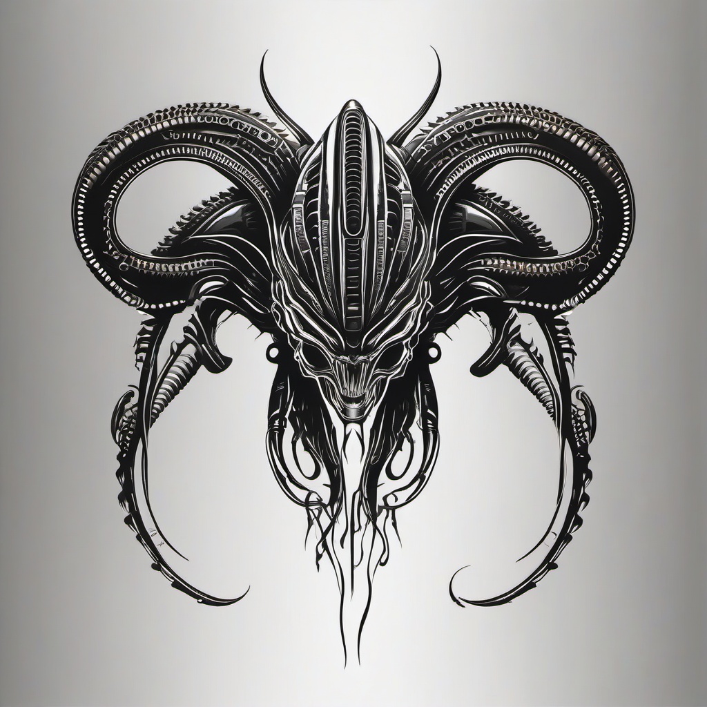 Alien Xenomorph Tattoo - Sci-fi meets body art in a striking Xenomorph alien tattoo.  simple color tattoo,vector style,white background