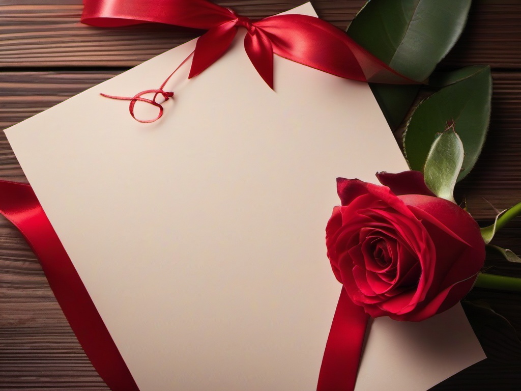 Valentine's Day background - Handwritten love letter with a rose and red ribbon on a table  aesthetic background wallpaper