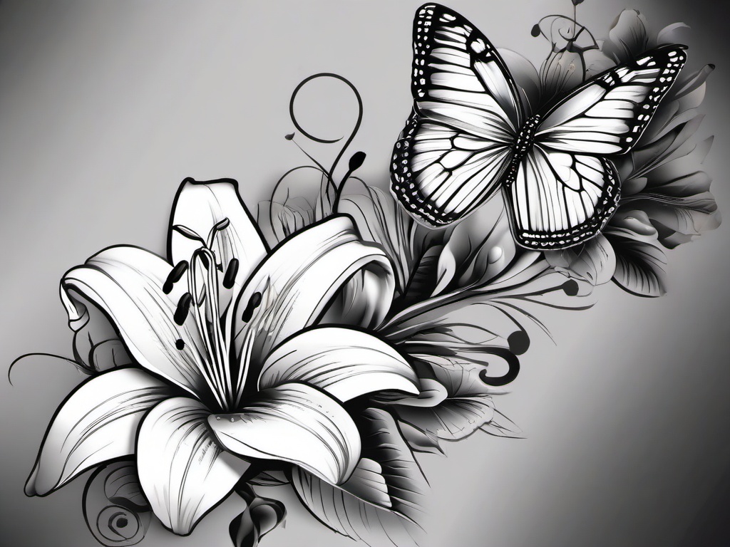 lily flowers with butterfly tattoo  