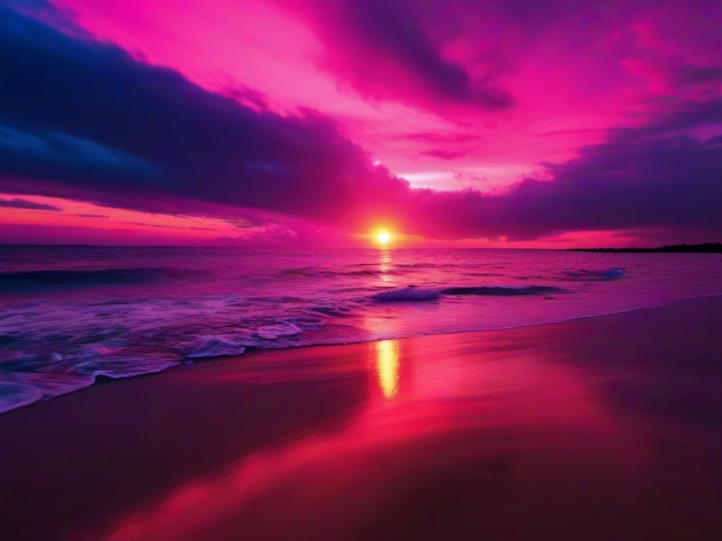 Sunset Wallpaper - Beach sunset with pink sky.  sunset background