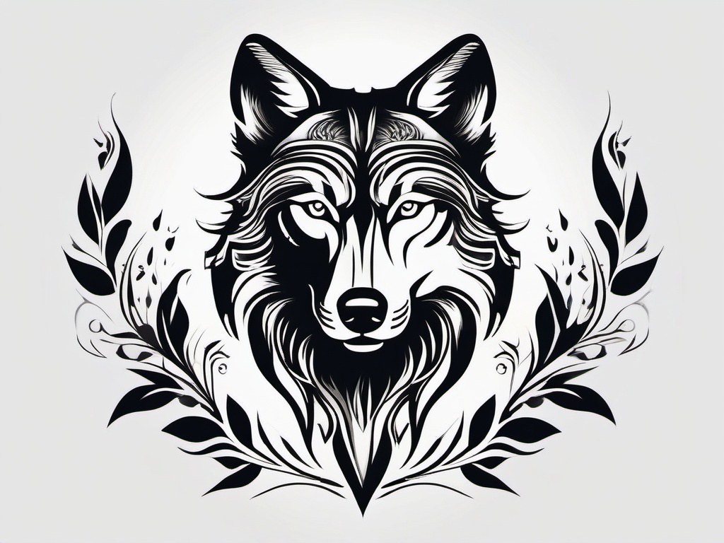 American Traditional Wolf,classic American traditional-style wolf tattoo, showcasing unwavering loyalty. , tattoo design, white clean background