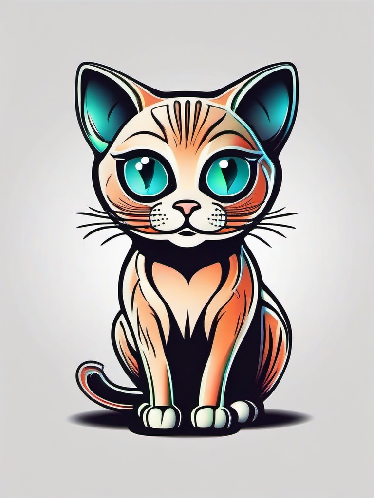 Alien Cat Tattoo - Whimsical tattoo featuring an adorable alien cat.  simple color tattoo,vector style,white background