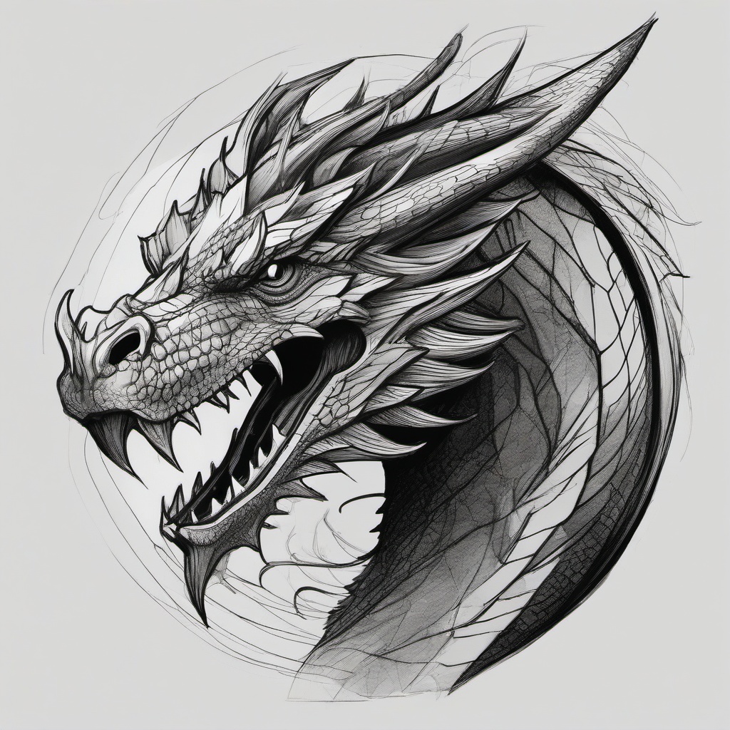 sketch of a dragon  minimal rough sketch scribbles,doodles,black and white