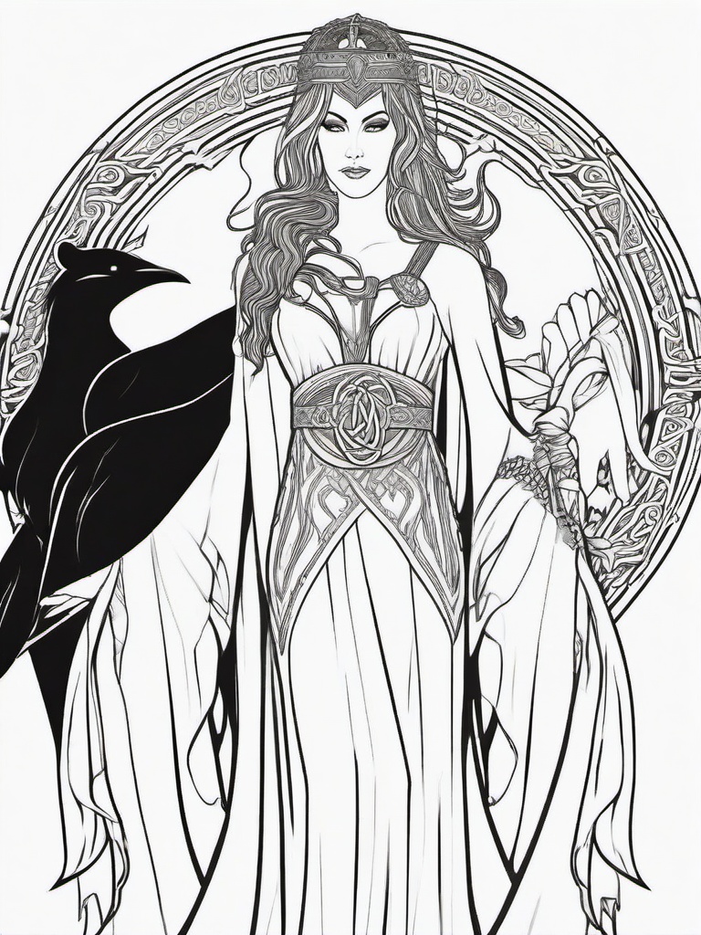 Morrigan Coloring Pages - Celtic Goddess of Fate and Battle  minimal black outline printable sheet, coloring page