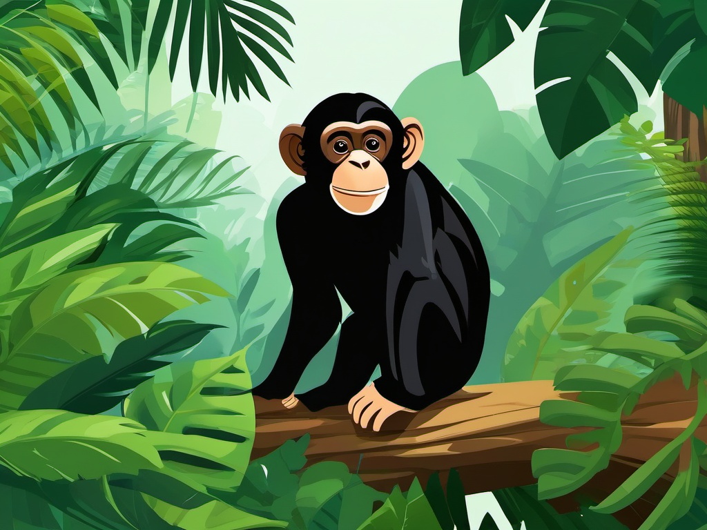 Cute Chimpanzee in a Dense Rainforest  clipart, simple