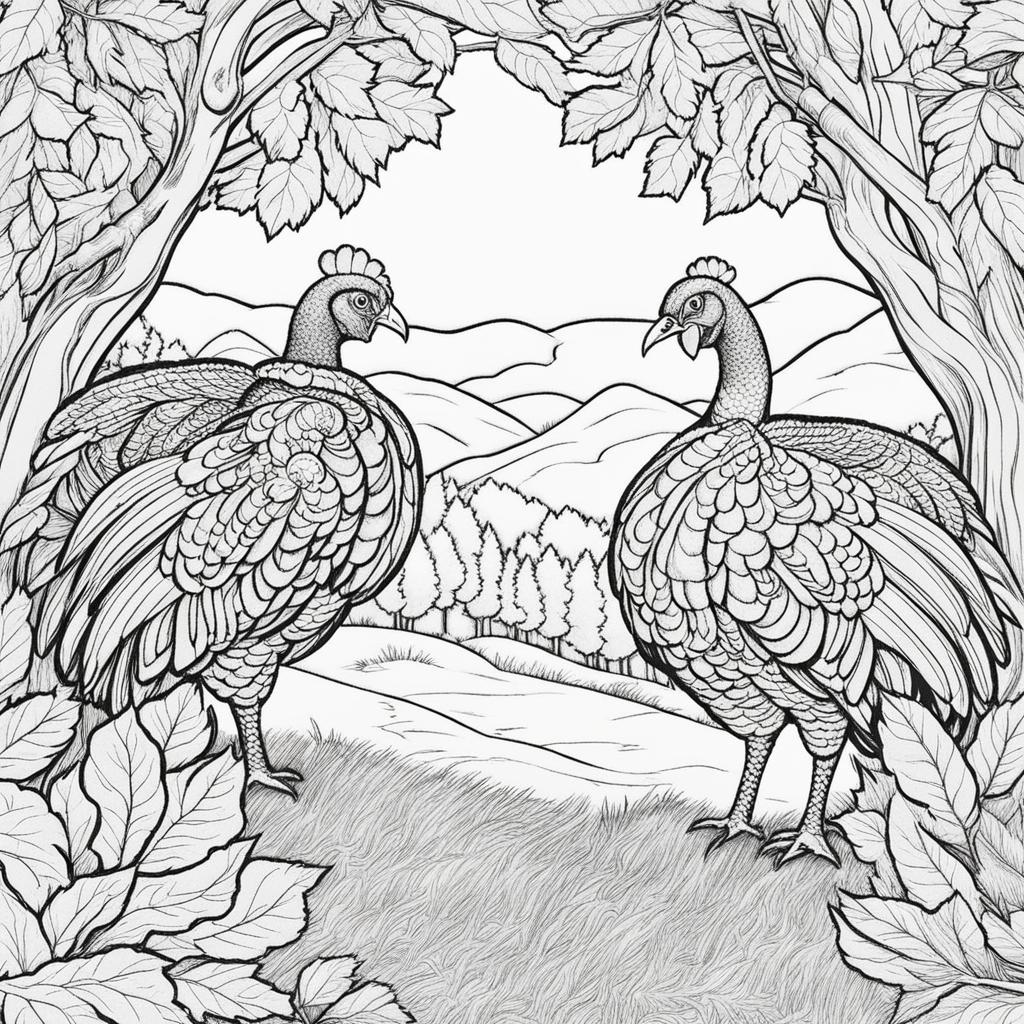 turkey coloring pages - turkeys strut and gobble in the heart of a colorful forest. 