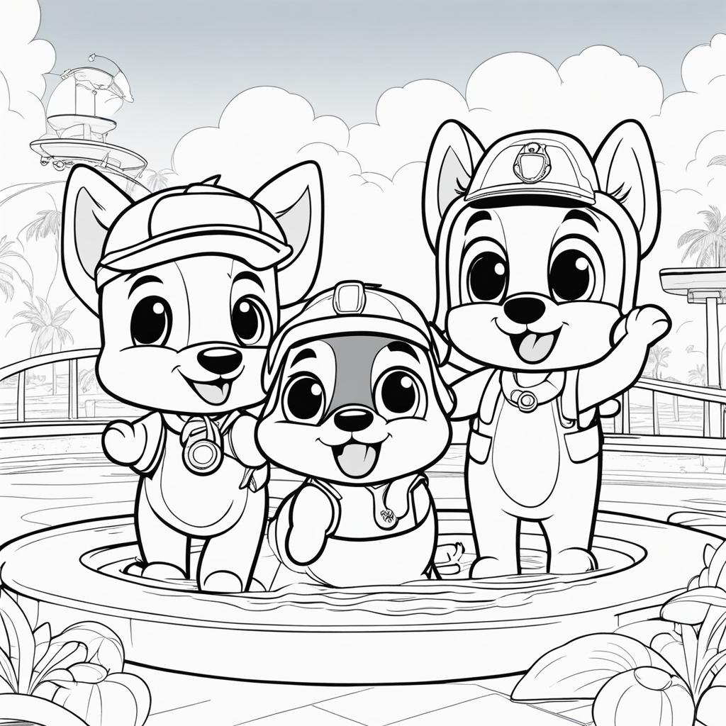 bluey coloring pages - bluey and bingo have a playful day at the water park. 