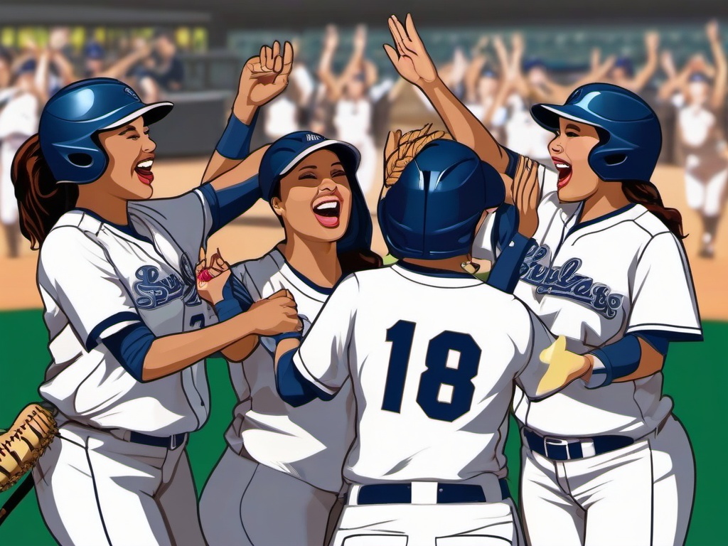 Softball clipart - team celebrating a home run  