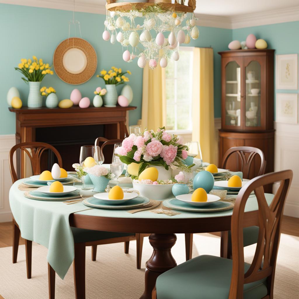 egg clipart: decorated for easter in a festive dining room. 