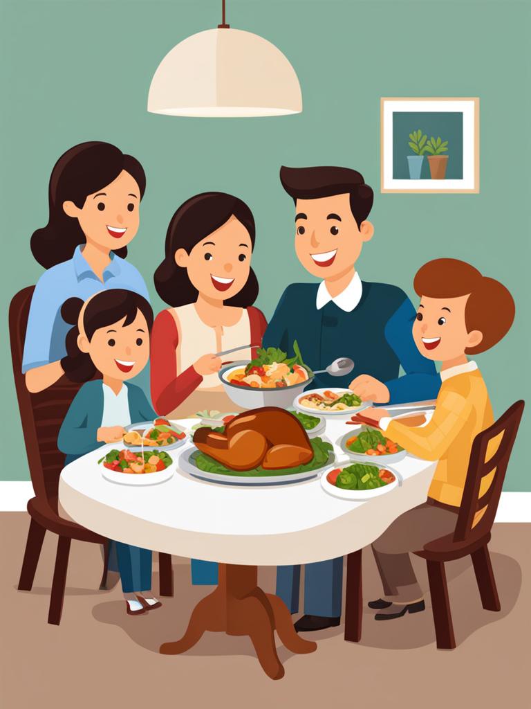 family clipart,gathering around a hearty dinner table 