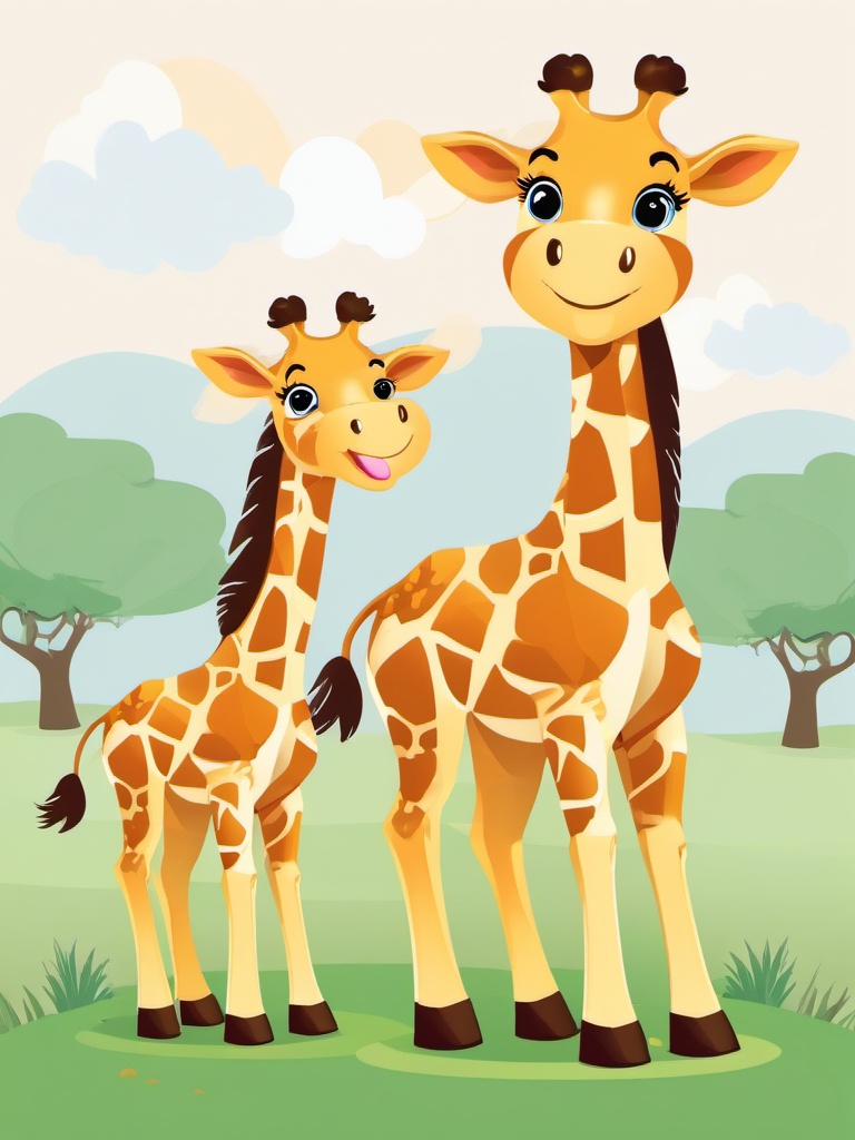 Giraffe clipart - baby giraffe playing with friends  