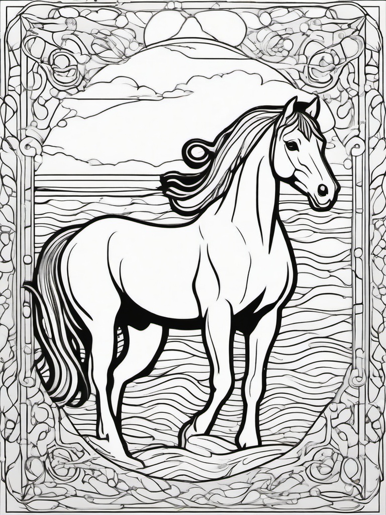 Kelpie Coloring Pages - Shape-Shifting Water Spirit Horse  minimal black outline printable sheet, coloring page