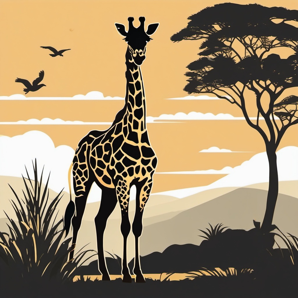 Safari Giraffe Sticker - A giraffe in the safari, gracefully roaming the plains. ,vector color sticker art,minimal