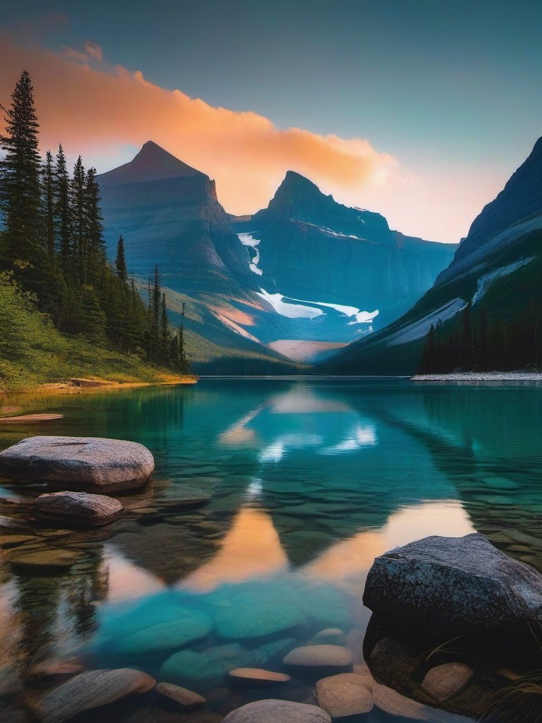 Aesthetic iPhone Wallpaper - Let the pristine waters of Glacier National Park grace your iPhone, offering a view of the crystal-clear lakes, rugged mountains, and pristine wilderness.  intricate patterns, splash art, wallpaper art