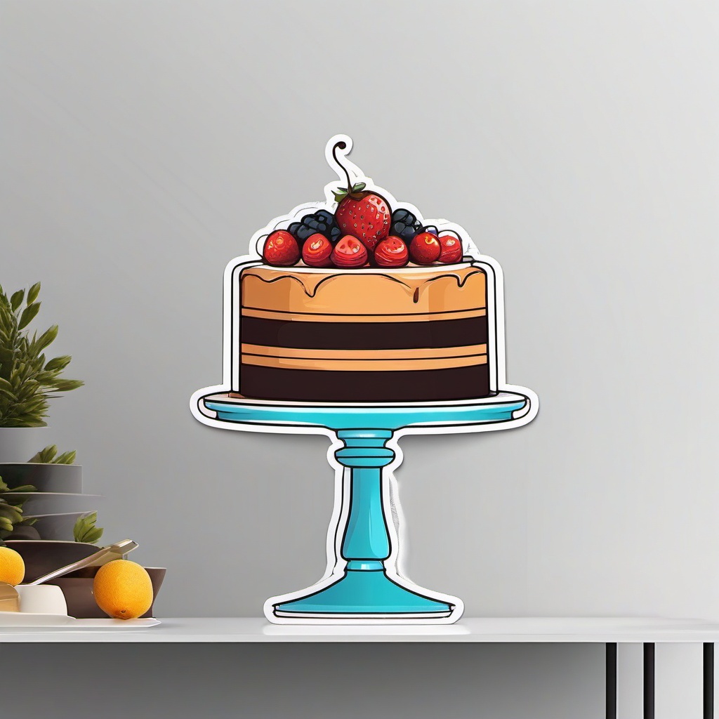 Cake Stand Sticker - Elegant stand displaying a delicious cake, ,vector color sticker art,minimal