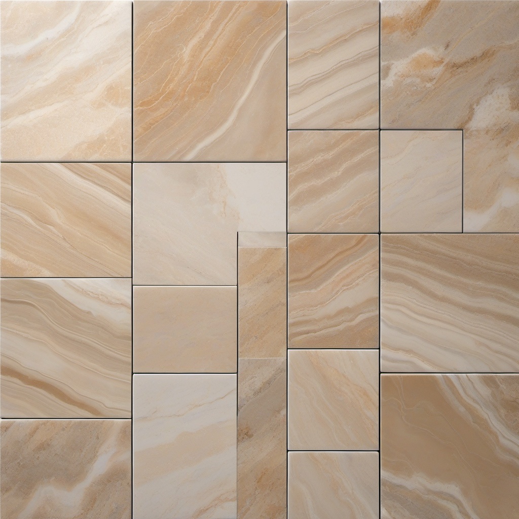 Travertine and porcelain and granite and marble and travertine patchwork tile arrangement top view, product photoshoot realistic background, hyper detail, high resolution