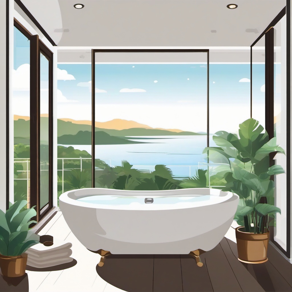 Bath with a relaxing view clipart.  vector style illustration, white background