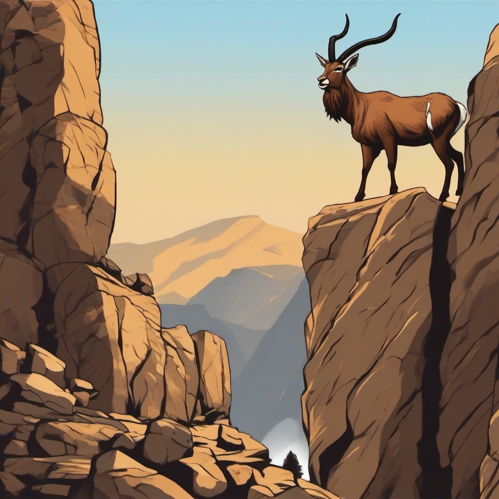 Markhor cartoon - Markhor balancing on rocky cliffs  