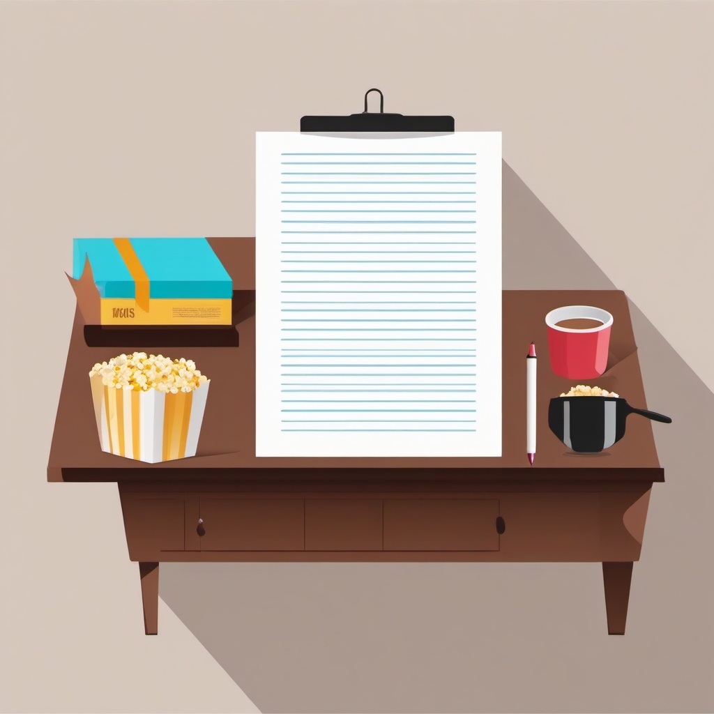 Movie clipart - movie script on a table with a pen  color,minimalist,vector clipart