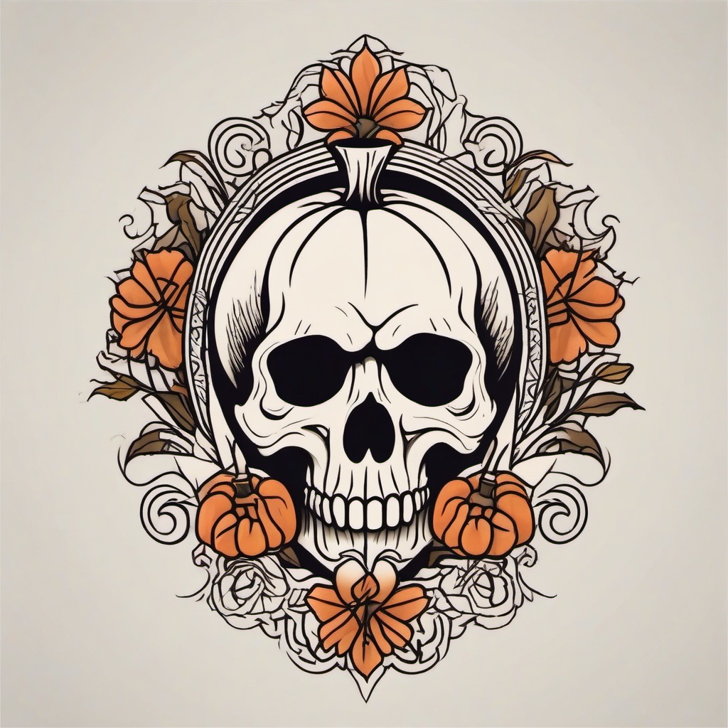 Traditional Halloween Tattoo - Tattoo with a traditional style featuring classic Halloween motifs.  simple color tattoo,minimalist,white background