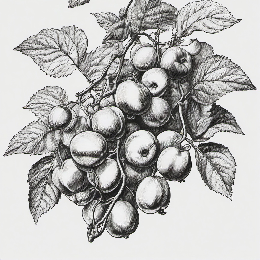 drawing of a vine with fruit  minimal rough sketch scribbles,doodles,black and white