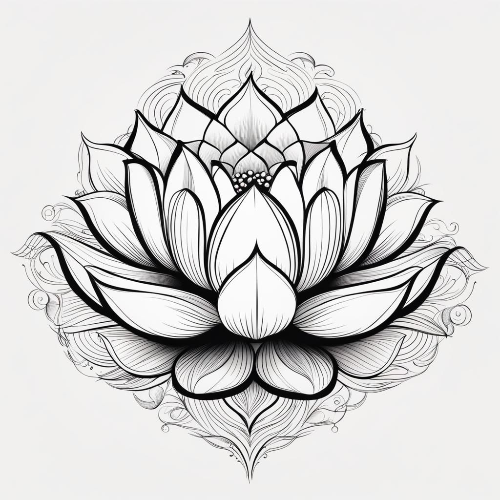 Simple lotus tattoo design, Minimalist and straightforward designs for lotus flower tattoos.  vivid colors, white background, tattoo design