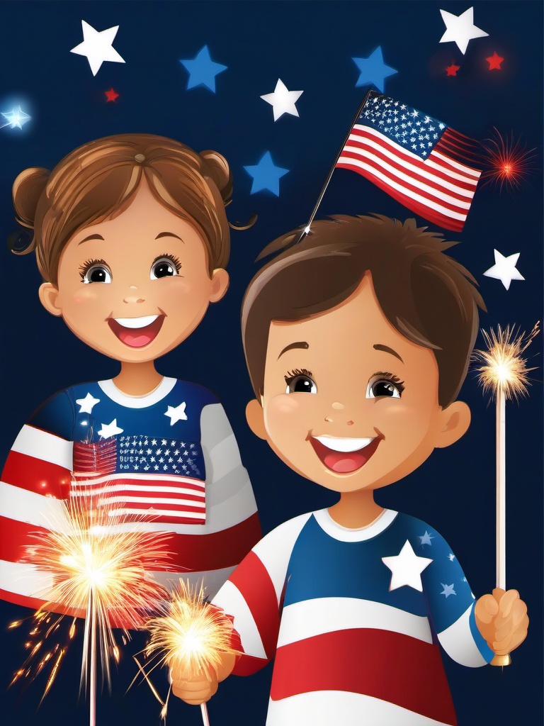 4th of July clipart - children with sparklers celebrating  